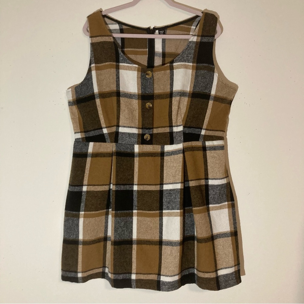 SHEIN Curve Plaid Flannel Jumper Pinafore Dress, Sz 1X, fits like 2X 18/20